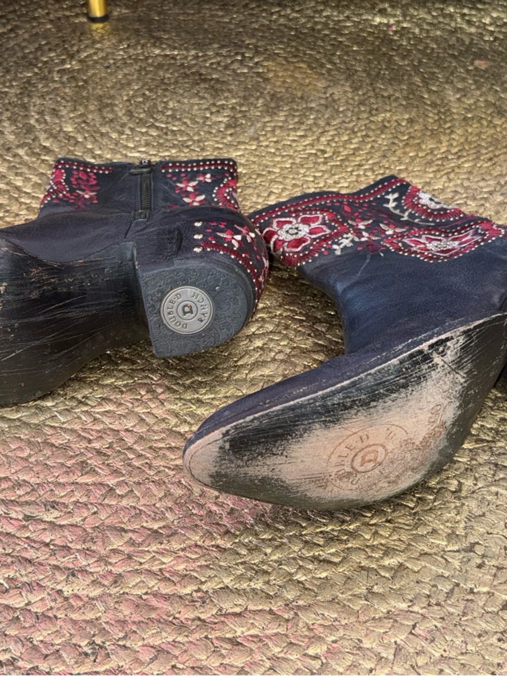 Old Gringo Navy Leather Ankle Boots with Red Floral Embroidery - Picture 8 of 10